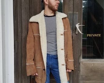 Vintage 1970s 70s Pioneer Wear suede leather shearling coat Men's large size 42 L big and tall