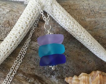 Made in Hawaii, Purple blue cobalt sea glass necklace ,Beach glass necklace,925 sterling silver chain,gift box, Beach jewelry gift.