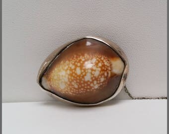 Antique Sterling Silver Cowrie shell brooch -