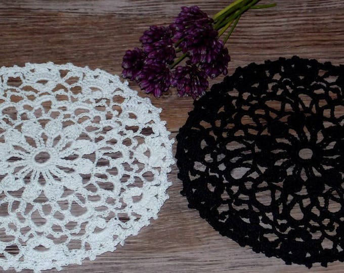 Lace napkin black white Yin and Yan crochet lace doily set of 2 crocheted decoration crochet table decorative crochet ornaments