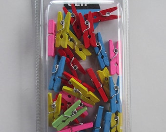set of 25 mini clothespins wooden multicolor 25mm x 7mm