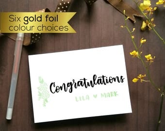 Custom wedding card, Custom engagement card. Congratulations card, Personalised greeting card. Gold foil modern greeting card, wedding gift