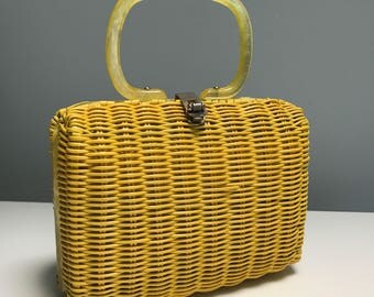 Vintage Yellow Basket Hand Bag
