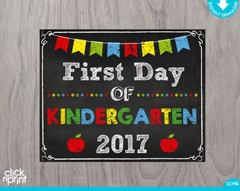First Day of Kindergarten Sign Instant Download Print Yourself, First Day of Kindergarten Chalkboard Sign, Printable School Sign