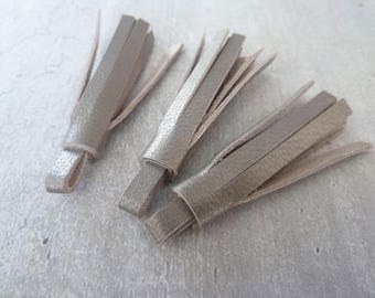3 pompons 5 cm franges cuir bronze irisé