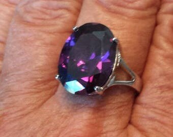 Alexandrite Ring Size 6 3/4 1980's 13ct Alexandrite Color Changing Magenta Fuchsia Estate Vintage Sterling Ring