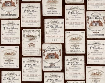 Vineyard Wine Fabric: Robert Kaufman Vineyard Wine Vintage Labels, Wine Bottle Labels 100% cotton Fabric (RK17)