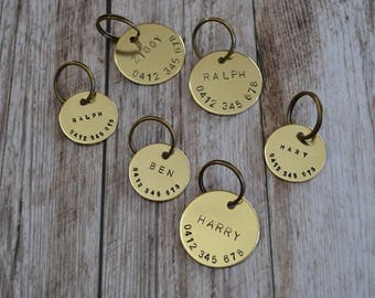 Hand Stamped Pet ID Tag // Brass // Custom Made // Dog Tag // Cat Tag // ID Tag // Dog Tag for Dogs // Pet Gift // Brass Gift //