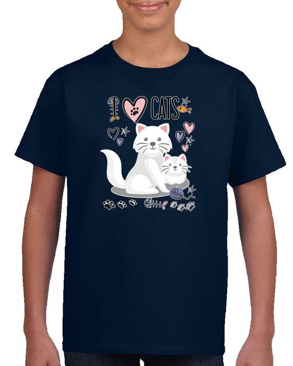 I Love Cats Kids T-shirt, I Heart Cats Kids Shirt, I Love Cats Blue Shirt, Cat Shirt, Cat Tee For Kids, Cat Print Shirts, I Heart Cats Shirt