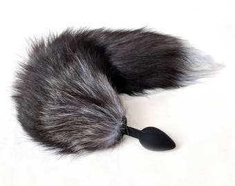Long fox tail butt plug - Black silicone butt plug - Gray wolf tail anal plug kitty tail plug - Beginner buttplug - BDSM Anal beads - Mature