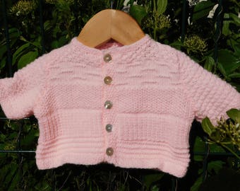 Baby 3 months pink short sleeve Cardigan hand knitted
