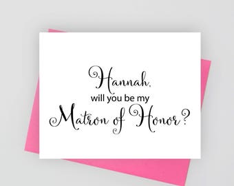 Personalized Will you be my matron of honor card, folded wedding cards, wedding stationery, wedding stationary, personalized stationery
