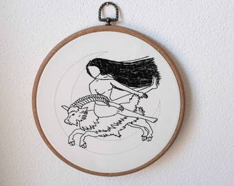 witch embroidery riding a goat to the blocksberg walpurgisnacht