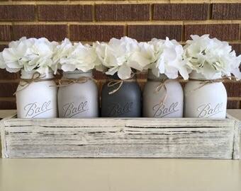 Mason Jar Centerpiece, Rustic Home Decor, Farmhouse Decor, Farmhouse Table Centerpiece, Painted Mason Jars, Mason Jar Gifts, Rustic Mantle