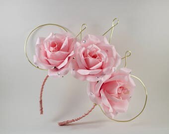 Princess mouse ears, Aurora Mouse ears, Disney mouse ears, pink mouse ears, floral mouse ears, floral wired ears, Minnie mouse ears