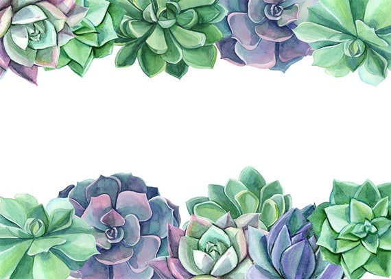 Watercolour Succulent Leaves Frame Border Clip Art Digital