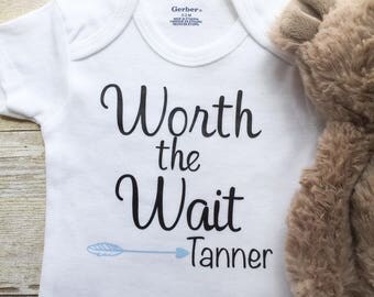 Worth The Wait Onesie, Personalized Onesie, Newborn Onesie, Baby Boy Onesie, Baby Boy Clothes, Baby Boy Bodysuit, Personalized Bodysuits
