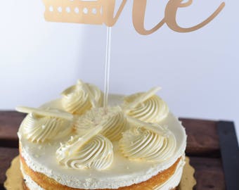 Gold Metallic Happy Birthday Cake Topper, Gold Crown Cake Topper, First Birthday Cake Topper, Number Cake Topper, prince cake topper