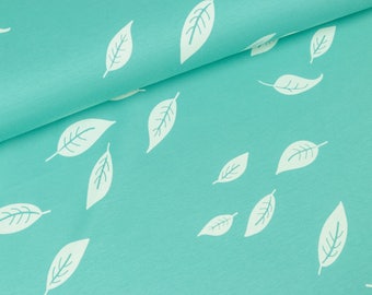 Cotton Jersey/interlock Kenny leaves on Mint (11,90 EUR / meter)