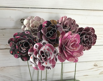 Paper Flower Bouquet, Flower Stems, Paper Flowers, Purple Flowers, Flower Bouquet, Flower Centerpiece, Flower Arrangement, Photo Prop
