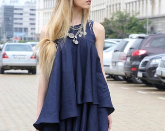 Summer Dress, Linen Dress, Flowy Dress, Black Summer Dress, Prom Dress, Minimalist Clothing, Black Tunic Dress, Loose Fit Dress, Punk Dress