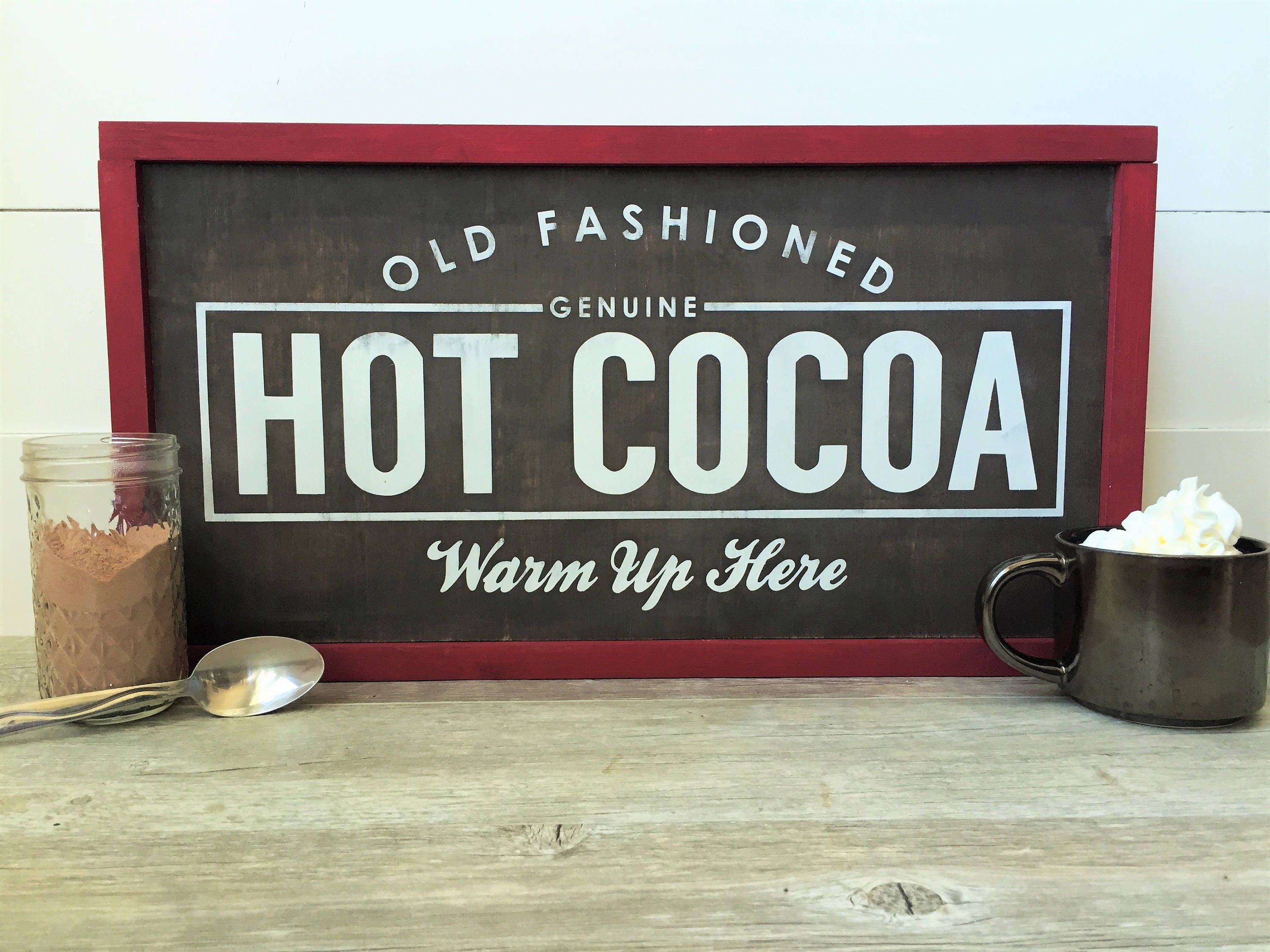 Hot Cocoa Vintage Sign Wall Decor Framed Wood Signs Retro