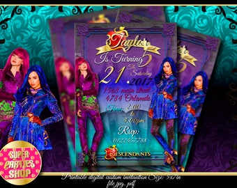 Descendants 2 Digital Printable invitation, Custom Party Descendants ,Birthday,Party, Supply, Kit, Pack, Custom