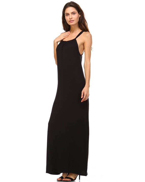Womens Black Maxi Dress Solid Dress Sleeveless Dress Summer