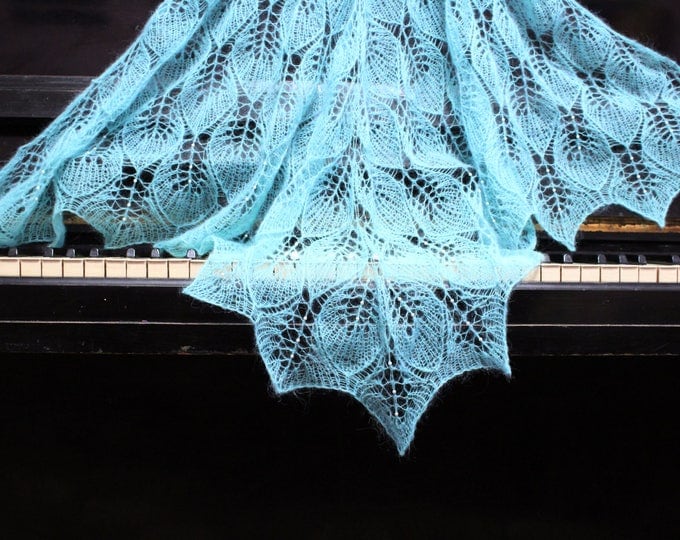 Knitted shawl, mint shawl, knit shawl with beads, knit scarf, bridal shawl, mohair shawl, openwork scarf, bridal wrap, wedding cape wrap