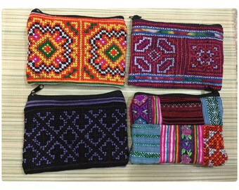 Handmade Tribal Flower Hmong embroidered cotton coins purses
