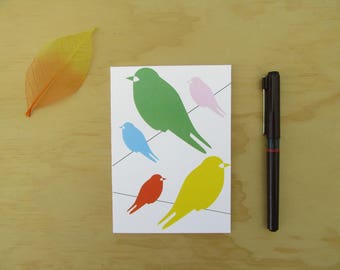 Birds on a wire card, bird cards, bird watching card, bird stationary, bird print cards, spring birds, thank you cards, any occasion card