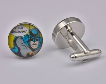 Superhero I Am Batman Cufflinks Superheroes Exclusive Cool Colourful Silver Wedding Prom Black Tie Gift Jewellery Accessories Men