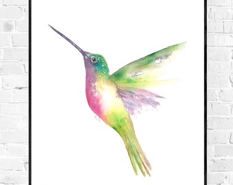 Original hummingbird watercolor painting-watercolor-original watercolor-original Hummingbird bird painting-colorful art-zen art-watercolor-zen