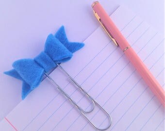 Cute blue felt bow large paper clips, cute kawaii stationery accessories, planner and notebook clip, gift for organised journals,