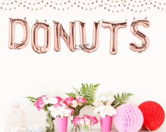 Donuts Rose Gold balloons | gold | silver mylar foil letter balloon banner, gold balloons, baby shower, wedding, party balloons, birthday