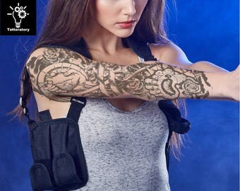 Women Temporary Tattoo Sleeve Steampunk Tattoo Biomechanical Tattoo Arm Temporary Tattoo Realistic Fake Tattoo Sleeve Tatouage Temporaire