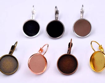 50pcs Bezel Earring Blanks-12mm Bezel Earring-Bezel Leverback earring hooks with trays-Cabochon Settings Earring Trays-7 Color-ALL size