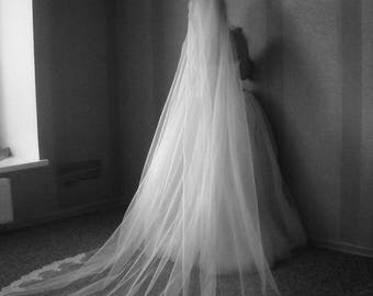 Cathedral Wedding veil, Bridal veil, Ivory lace veil, White veil, One tier veil, Veil with lace train, Train Length, Cathedral Long Veil