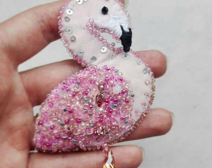 Brooch flamingo beads, brooch bird, handmade brooch. Embroidery Brooch Beaded. Flamingo Jewelry Flamingo Gift Brooch pink pin