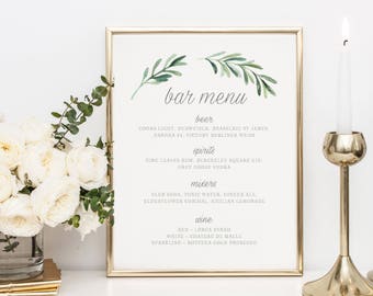 Wedding Bar Menu Template, Drink Sign, Printable Bar Menu Wedding, Wedding Drinks Menu, Bar Menu Sign, Drinks Printable Wedding - KPC02_317
