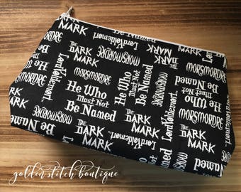 Handmade Harry Potter inspired, Lord Voldemort toiletry and cosmetic bag. Makeup Bag. Wizard bag. Wizard travel bag. Wizard Makeup.