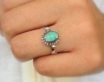 Sterling silver turquoise ring/boho turquoise ring/navajo ring/small stone ring/bohemian stone ring/oxidized ring/gemstone ring/promise ring
