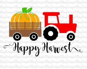 Happy Harvest svg, pumpkin svg, tractor svg, fall svg, tractor cut files, happy fall svg cut file, pumpkin patch svg, shirt svg pumpkin cut