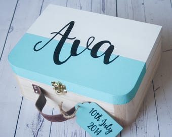 Baby memory box, personalised box, wooden keepsake box, children's memory box, new baby gift, christening gift, birthday gift, handpainted