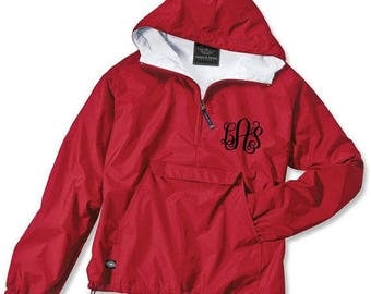 Red Monogrammed Rain Jacket Personalized Half Zip Rain Jacket by Charles River