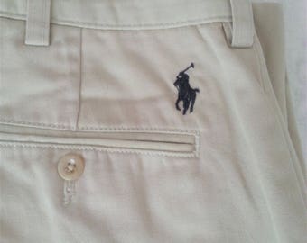 90s Polo by Ralph Lauren Men Pants Exclusive Preston Pant Beige 100% Cotton Vintage Size W34