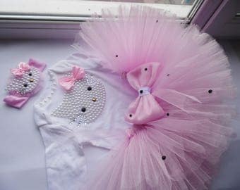 Hello Kitty Birthday Tutu Set, Hello Kitty Birthday, PINK Tutu Outfit Hello Kitty, Hello Kity dress, Tutu Set,1st Birthday, pink tutu