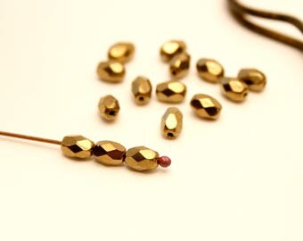 10 pearls Bronze, Pearl oval beads gold Perle effect antique bead 8 mm Czech glass Olive beads, beads for jewelry, faceted bead