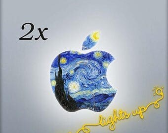 Apple MacBook Decal Starry Night MacBook Sticker GLOWING Apple Decal Apple Sticker Apple Logo Decal MacBook Air Van Gogh Art (2PACK) LG101x2