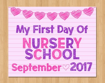 First Day of Nursery School Sign - First Day of School Sign - Pink Paper Hearts - 1st Day of School Photo Prop - September 2017
